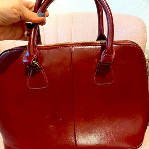 Leather handbag, red dome bag